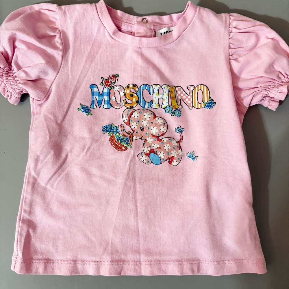 Moschino Baby Girl Pink Puff Sleeve Elephant Graphic T-Shirt 12-18M